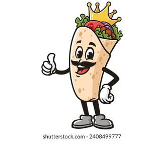 Burrito King cartoon mascot illustration character vector clip art hand drawn