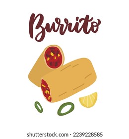 Burrito latinamerican tasty food. Cute cartoon vector illustration. Mexican food 