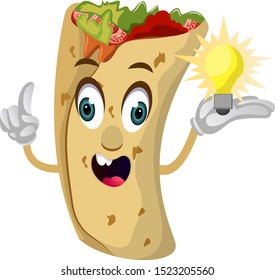 Burrito con bombilla, ilustración, vector sobre fondo blanco.