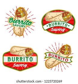 Burrito Logo, Emblem, Badge, Patch Object Illustration Stock Vector Set