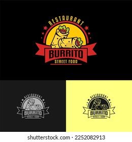 burrito logo, emblem, badge, patch object illustration stock vector set, flat design, burrito icon