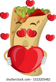 Burrito in love, illustration, vector on white background.