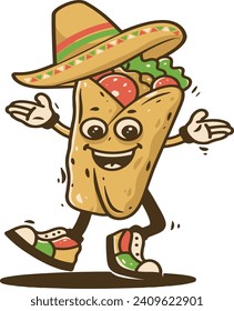 Burrito mascot design for Mexican food vendor and restaurant. Cool Burrito with Sombrero hat mascot design