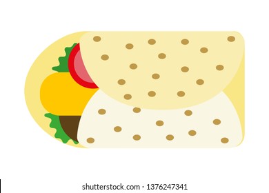 Burrito with meat and salad.