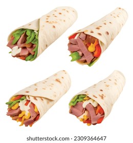 Burrito menu realistic 3D vector graphics for business with delicious ingredients olives with pork meat on the grill and mayonnaise

