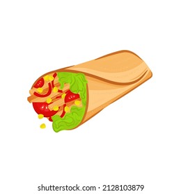 Burrito. Mexican Dish. Vector Color Drawing. White Background.