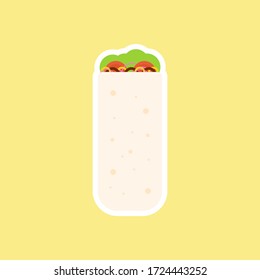  burrito mexican food flat design vector illustration. Traditional Mexican meal, fast food. Bright and positive clipart, composition.