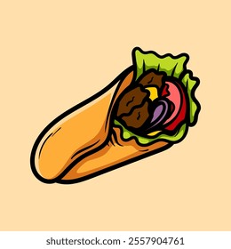 burrito mexican food isolated colored drawing line art style sketch classic vintage design illustration