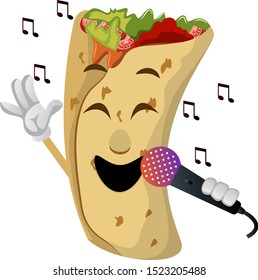 Burrito with microphone, illustration, vector on white background.