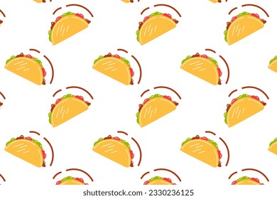 Burrito, quesadilla, Mexican food pattern on a white background. Pattern, seamless cartoon style taco pattern. Mexican food.