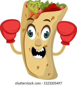 Burrito with red gloves, illustration, vector on white background.