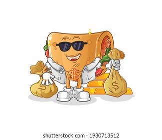 burrito rich character. cartoon mascot vector
