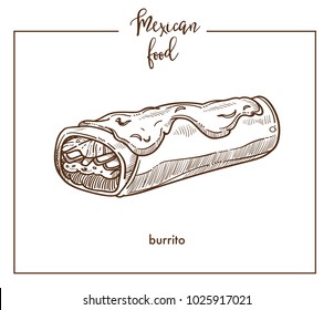 Skizze von Burrito, Vektorsymbol für mexikanisches Speisemenü