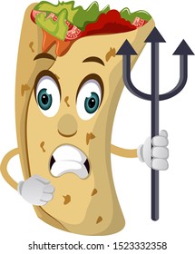 Burrito with spear, illustration, vector on white background.
