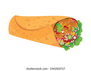 Burrito stuffed with meat and vegetables icon vector. Fresh burrito icon isolated on a white background. Traditional mexican food vector
