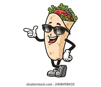 Burrito with sunglasses cartoon mascot illustration character vector clip art hand drawn