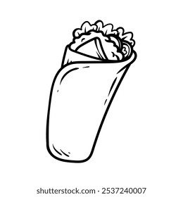 burrito taco food drawing coloring line art style sketch classic vintage design illustration