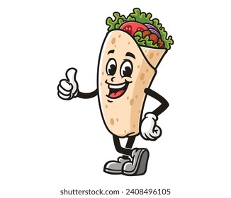 Burrito with thumbs up cartoon mascot illustration character vector clip art hand drawn