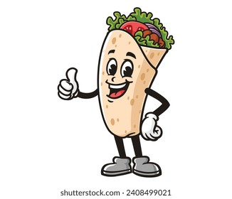 Burrito with thumbs up and standing pose cartoon mascot illustration character vector clip art hand drawn