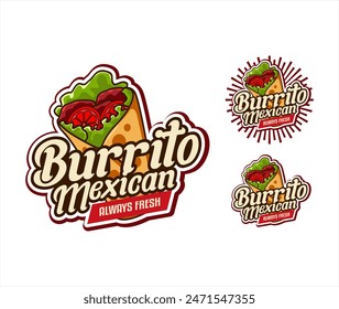 burrito traditional mexican food logo sticker emblem label template for cafes, restaurants, food trucks