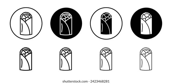 Colección de conjunto de iconos de vector Burrito. Icono plano de contorno de burrito.