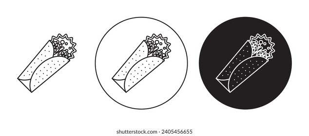 Burrito vector icon set. Wrap tortilla sandwich vector illustration. Shawarma kebab vector icon suitable for apps and websites UI designs.