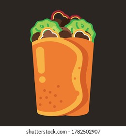 Burrito vector illustration in flat style, junk food concept