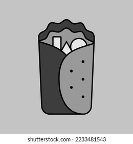 Burrito Wrap vector grayscale icon. Fast food sign. Graph symbol for cooking web site and apps design, logo, app, UI