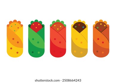 Burritos arte de cor que retrata preenchimentos saborosos envoltos em Tortilla quente