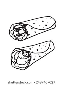 Burritos and Fajitas illustration on isolated white color