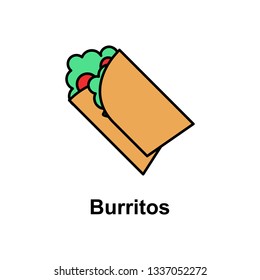 Burritos, food icon. Element of Cinco de Mayo color icon. Premium quality graphic design icon. Signs and symbols collection icon for websites, web design, mobile app