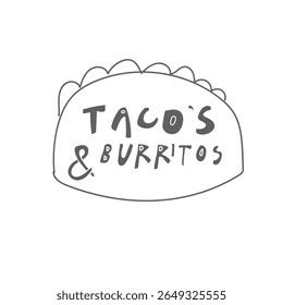 Taco’s e burritos Mão desenhou a ilustração de taco. Taco mexicano com alface, queijo, carne e casca de tortilha. Perfeito para marca de restaurante