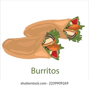 Burritos mexican food vector. Best Mexican Dishes. Latin american food illustration.