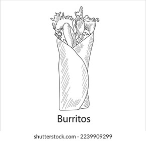 Burritos mexican food vector. Best Mexican Dishes. Latin american food illustration.