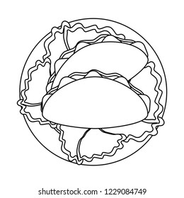 Burritos on dish with lettuce black and white