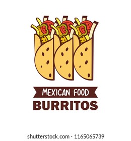 Burritos. A popular Mexican fast food dish. Vector illustration in cartoon style.