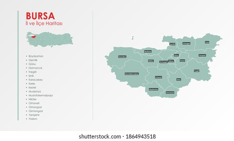 Bursa City and Districts Illustration Vector Map