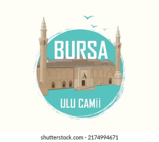 Bursa Grand Mosque vector illustration