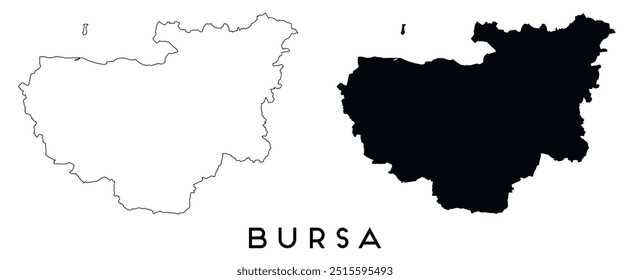 Bursa mapa contorno e preto silhueta vetor