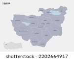 Bursa province of Turkey, detailed map.