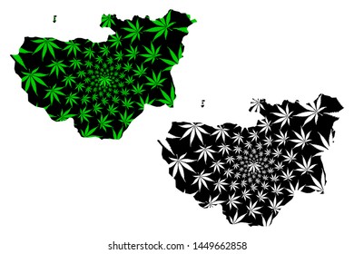 Bursa (Provinces of the Republic of Turkey) map is designed cannabis leaf green and black, Bursa ili map made of marijuana (marihuana,THC) foliage,