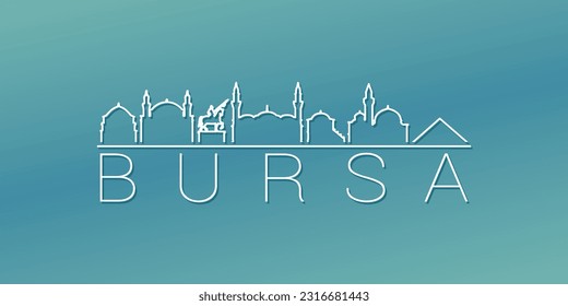Bursa, Türkiye Skyline Linear Design. Flat City Illustration Minimal Clip Art. Background Gradient Travel Vector Icon.