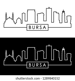 Skyline von Bursa. Linearer Stil. Bearbeitbare Vektorillustration.