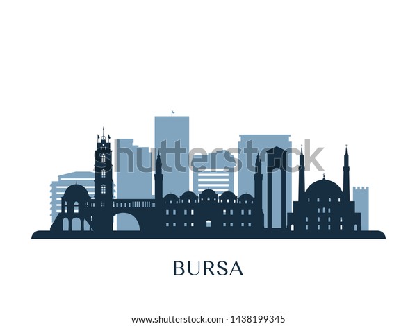 Bursa Skyline Monochrome Silhouette Vector Illustration Stock Vector ...