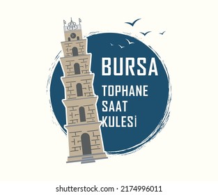 Bursa Tophane Clock Tower vector illustration