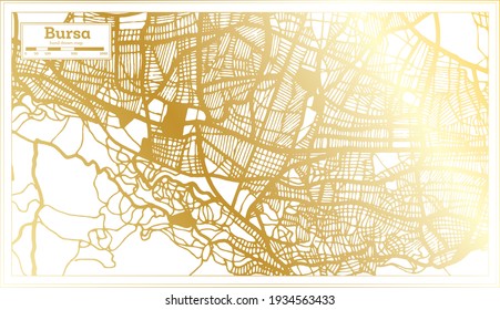 Bursa Turkey City Map in Retro Style in Golden Color. Outline Map. Vector Illustration.