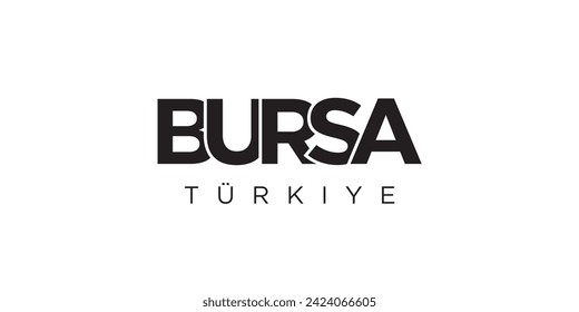 Bursa in the Turkey emblem for print and web. Design features geometric style, vector illustration with bold typography in modern font. Graphic slogan lettering isolated on white background.
