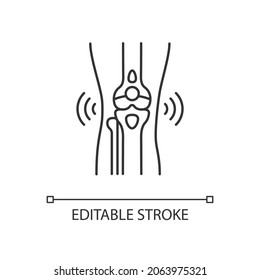 Bursitis linear icon. Inflamed joint. Painful swelling in elbow. Traumatic injury in sports. Thin line customizable illustration. Contour symbol. Vector isolated outline drawing. Editable stroke