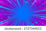 Burst Abstract Pop Art Comic Vector Background with Neon Blue Speed Lines Dynamic Rays, Purple Halftone Texture, Stars Lightning Bolts. Eye Catching Explosion Template. High Energy Bold Manga Effects