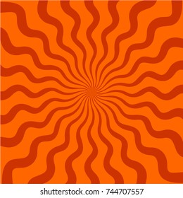 Burst background with wavy lines. Smooth zigzag rays sunburst explosion background. Radial wave curly linear style. Orange and red colors.